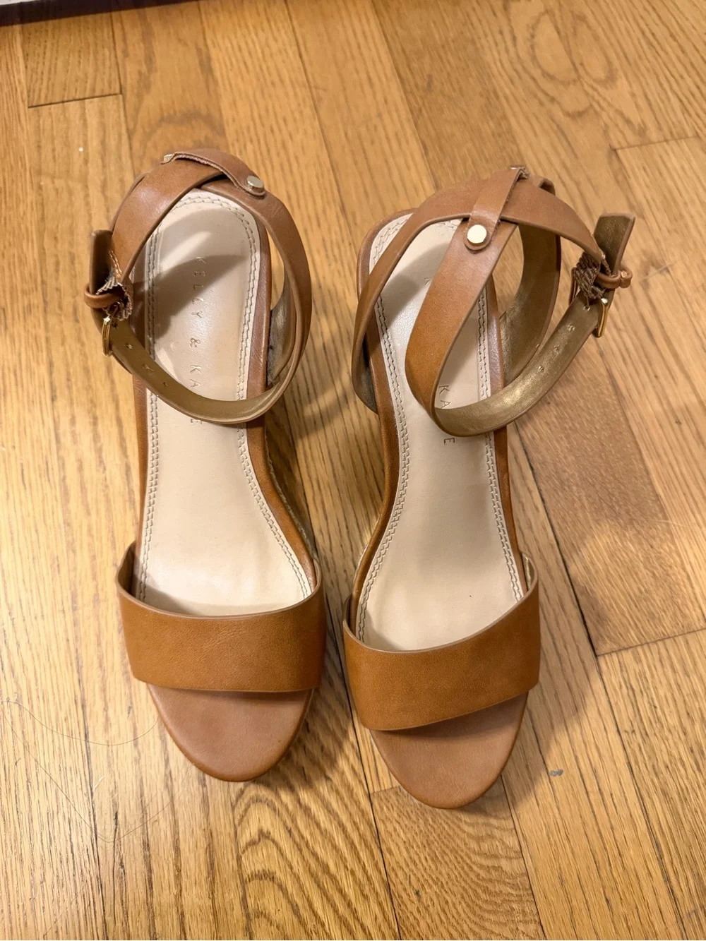 Tan Wedge Sandals with Ankle Strap